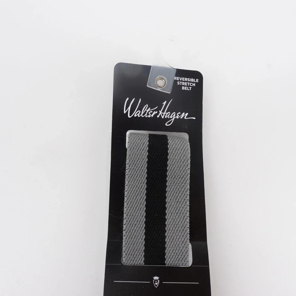 Walter Hagen Mens Reversible Stretch Golf Belt Grey Black Striped Cut To Fit NEW